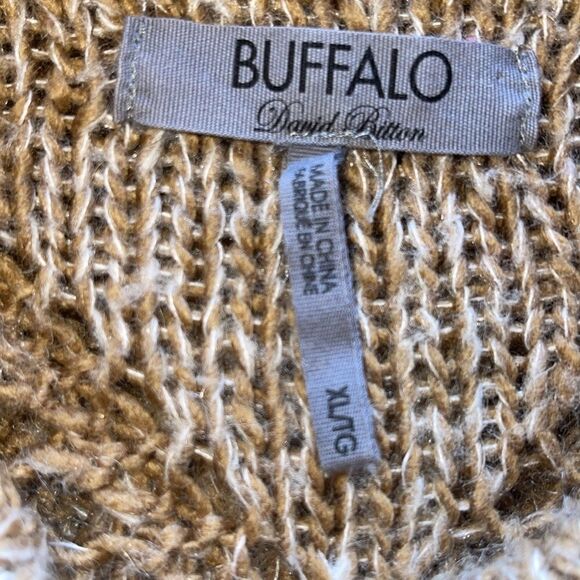 Buffalo David Bitton Wool Blend Knit chunky Pancho Women’s Brown Cowl Neck XL - Picture 5 of 7